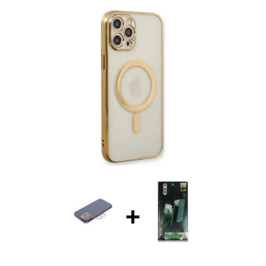 ieg™ iPhone 12 Pro Kılıf Doruk Minimal - Şeffaf 360 Full Body Arka Koruyucu + Renkli Kamera Lens Koruma Cam - PE