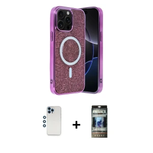 ieg™ iPhone 12 Pro Kılıf Eksen Çizgi - Siyah 34D Hayalet Izgaralı Cam + Shine Kamera Lens - MI