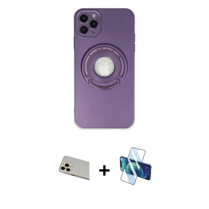 ieg™ iPhone 12 Pro Kılıf Eksen Klasik Prime - Siyah 3D Antistatik Seramik Nano Ekran Koruyucu + Rainbow Kamera Lens Koruma Cam - GD