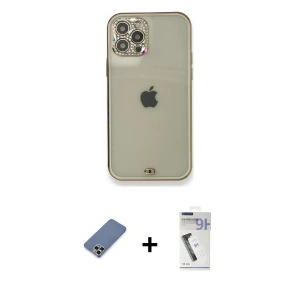 ieg™ iPhone 12 Pro Kılıf Eksen Minimal Koleksiyonu - Şeffaf Uv Polymer Nano Ekran Koruyucu + Metal Kamera Lens Koruma Cam - AKYL