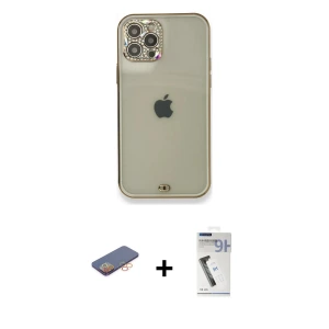 ieg™ iPhone 12 Pro Kılıf Eksen Minimal Koleksiyonu - Şeffaf Uv Polymer Nano Ekran Koruyucu + Renkli Kamera Lens Koruma Cam - TU