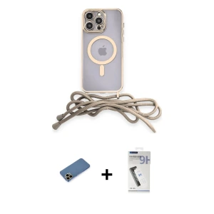 ieg™ iPhone 12 Pro Kılıf Eksen Özel Seri - Şeffaf Uv Polymer Nano Ekran Koruyucu + Shine Kamera Lens Koruma Cam - GD