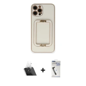 ieg™ iPhone 12 Pro Kılıf Kozmos Minimal Prime - Şeffaf Uv Polymer Nano Ekran Koruyucu + Kamera Lens Koruma Cam - SF