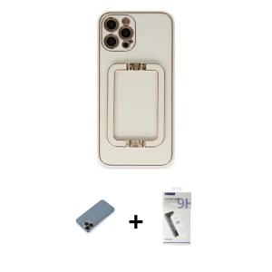 ieg™ iPhone 12 Pro Kılıf Kozmos Minimal Prime - Şeffaf Uv Polymer Nano Ekran Koruyucu + Shine Kamera Lens Koruma Cam - SH