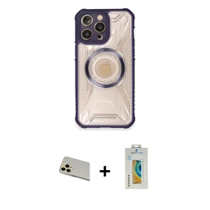ieg™ iPhone 12 Pro Kılıf Kutup Modern - Siyah Polymer Nano Ekran Koruyucu + Rainbow Kamera Lens Koruma Cam - GD