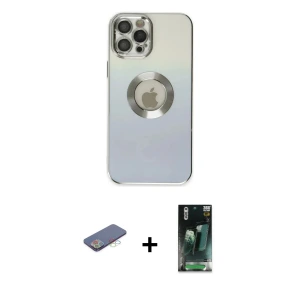 ieg™ iPhone 12 Pro Kılıf Kutup Yansıma Özel Seri - Şeffaf 360 Full Body Arka Koruyucu + Renkli Kamera Lens Koruma Cam - MI
