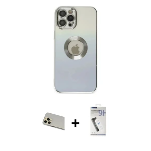 ieg™ iPhone 12 Pro Kılıf Kutup Yansıma Özel Seri - Şeffaf Uv Polymer Nano Ekran Koruyucu + Rainbow Kamera Lens Koruma Cam - GD