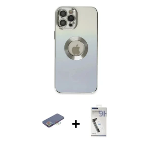 ieg™ iPhone 12 Pro Kılıf Kutup Yansıma Özel Seri - Şeffaf Uv Polymer Nano Ekran Koruyucu + Renkli Kamera Lens Koruma Cam - MI