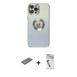 ieg™ iPhone 12 Pro Kılıf Kutup Yansıma Özel Seri - Şeffaf Uv Polymer Nano Ekran Koruyucu + Renkli Kamera Lens Koruma Cam - SI