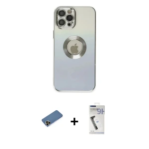 ieg™ iPhone 12 Pro Kılıf Kutup Yansıma Özel Seri - Şeffaf Uv Polymer Nano Ekran Koruyucu + Shine Kamera Lens Koruma Cam - GD