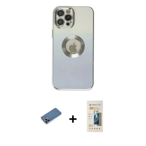 ieg™ iPhone 12 Pro Kılıf Kutup Yansıma Özel Seri - Siyah 6D Mat Seramik Hayalet Nano Ekran Koruyucu + Shine Kamera Lens Koruma Cam - GD