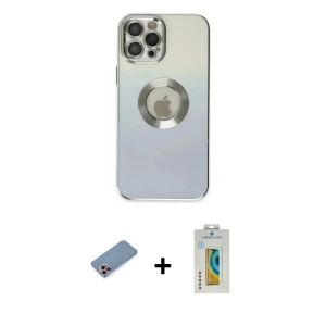 ieg™ iPhone 12 Pro Kılıf Kutup Yansıma Özel Seri - Siyah Polymer Nano Ekran Koruyucu + Shine Kamera Lens Koruma Cam - PE