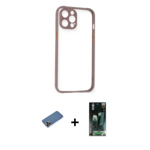ieg™ iPhone 12 Pro Kılıf Nova Asil Özel Seri - Şeffaf 360 Full Body Arka Koruyucu + Shine Kamera Lens Koruma Cam - GD