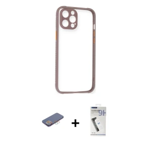 ieg™ iPhone 12 Pro Kılıf Nova Asil Özel Seri - Şeffaf Uv Polymer Nano Ekran Koruyucu + Renkli Kamera Lens Koruma Cam - PE