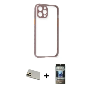 ieg™ iPhone 12 Pro Kılıf Nova Asil Özel Seri - Siyah 34D Hayalet Izgaralı Cam + Rainbow Kamera Lens Koruma Cam - GD