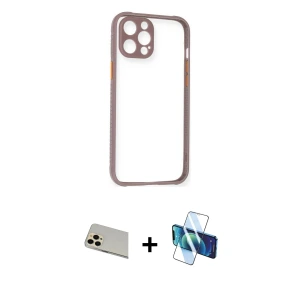 ieg™ iPhone 12 Pro Kılıf Nova Asil Özel Seri - Siyah 3D Antistatik Seramik Nano Ekran Koruyucu + Rainbow Kamera Lens Koruma Cam - GD