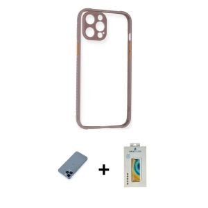 ieg™ iPhone 12 Pro Kılıf Nova Asil Özel Seri - Siyah Polymer Nano Ekran Koruyucu + Metal Kamera Lens Koruma Cam - MI