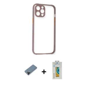 ieg™ iPhone 12 Pro Kılıf Nova Asil Özel Seri - Siyah Polymer Nano Ekran Koruyucu + Shine Kamera Lens Koruma Cam - SH
