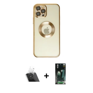 ieg™ iPhone 12 Pro Kılıf Pusula Form - Şeffaf 360 Full Body Arka Koruyucu + Kamera Lens Koruma Cam - SF