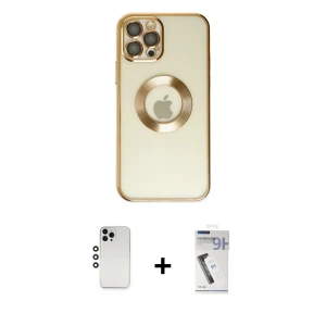 ieg™ iPhone 12 Pro Kılıf Pusula Form - Şeffaf Uv Polymer Nano Ekran Koruyucu + Shine Kamera Lens - GS