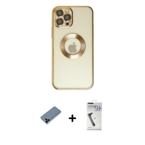ieg™ iPhone 12 Pro Kılıf Pusula Form - Şeffaf Uv Polymer Nano Ekran Koruyucu + Shine Kamera Lens Koruma Cam - SH