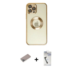 ieg™ iPhone 12 Pro Kılıf Pusula Form - Şeffaf Uv Polymer Nano Ekran Koruyucu + Shine Kamera Lens Koruma Cam - SABE
