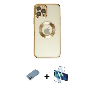 ieg™ iPhone 12 Pro Kılıf Pusula Form - Siyah 3D Antistatik Seramik Nano Ekran Koruyucu + Shine Kamera Lens Koruma Cam - GS