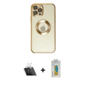 ieg™ iPhone 12 Pro Kılıf Pusula Form - Siyah Polymer Nano Ekran Koruyucu + Kamera Lens Koruma Cam - SF