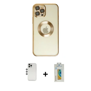 ieg™ iPhone 12 Pro Kılıf Pusula Form - Siyah Polymer Nano Ekran Koruyucu + Shine Kamera Lens - GS