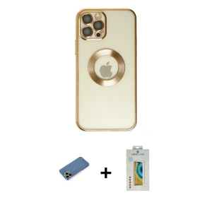 ieg™ iPhone 12 Pro Kılıf Pusula Form - Siyah Polymer Nano Ekran Koruyucu + Shine Kamera Lens Koruma Cam - GD