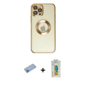 ieg™ iPhone 12 Pro Kılıf Pusula Form - Siyah Polymer Nano Ekran Koruyucu + Shine Kamera Lens Koruma Cam - MI
