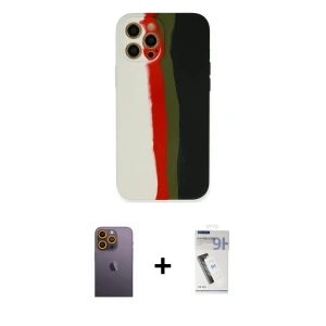 ieg™ iPhone 12 Pro Kılıf Yadigar Çizgi - Şeffaf Uv Polymer Nano Ekran Koruyucu + Neon Fosforlu Kamera Lens - SI