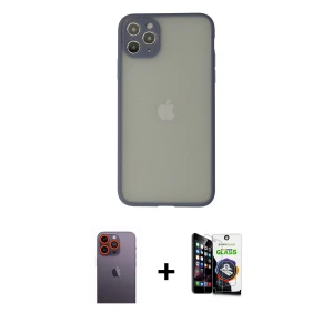 ieg™ iPhone 12 Pro Max Kılıf Ahenk Çizgi Serisi - Şeffaf Temperli Cam Ekran Koruyucu + Neon Fosforlu Kamera Lens - TU