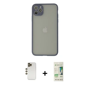 ieg™ iPhone 12 Pro Max Kılıf Ahenk Çizgi Serisi - Siyah 20D Premium Cam Ekran Koruyucu + Shine Kamera Lens - GD