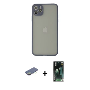 ieg™ iPhone 12 Pro Max Kılıf Ahenk Çizgi Serisi - Siyah 360 Mat Full Body Arka Koruyucu + Renkli Kamera Lens Koruma Cam - YL