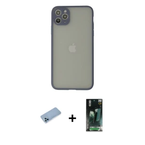 ieg™ iPhone 12 Pro Max Kılıf Ahenk Çizgi Serisi - Siyah 360 Mat Full Body Arka Koruyucu + Shine Kamera Lens Koruma Cam - MI