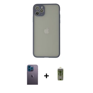 ieg™ iPhone 12 Pro Max Kılıf Ahenk Çizgi Serisi - Siyah Joko Magic 5D Hayalet Cam + Neon Fosforlu Kamera Lens - MI