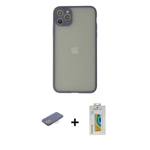 ieg™ iPhone 12 Pro Max Kılıf Ahenk Çizgi Serisi - Siyah Polymer Nano Ekran Koruyucu + Renkli Kamera Lens Koruma Cam - PE