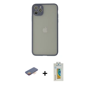 ieg™ iPhone 12 Pro Max Kılıf Ahenk Çizgi Serisi - Siyah Polymer Nano Ekran Koruyucu + Renkli Kamera Lens Koruma Cam - TU