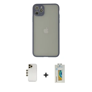 ieg™ iPhone 12 Pro Max Kılıf Ahenk Çizgi Serisi - Siyah Polymer Nano Ekran Koruyucu + Shine Kamera Lens - GD