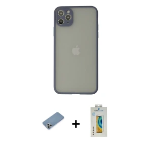 ieg™ iPhone 12 Pro Max Kılıf Ahenk Çizgi Serisi - Siyah Polymer Nano Ekran Koruyucu + Shine Kamera Lens Koruma Cam - GS