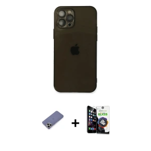 ieg™ iPhone 12 Pro Max Kılıf Ahenk Doku - Şeffaf Temperli Cam Ekran Koruyucu + Metal Kamera Lens Koruma Cam - GD