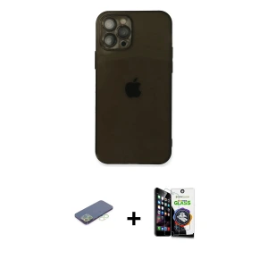 ieg™ iPhone 12 Pro Max Kılıf Ahenk Doku - Şeffaf Temperli Cam Ekran Koruyucu + Renkli Kamera Lens Koruma Cam - YL