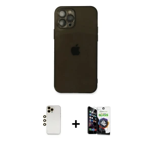 ieg™ iPhone 12 Pro Max Kılıf Ahenk Doku - Şeffaf Temperli Cam Ekran Koruyucu + Shine Kamera Lens - GD