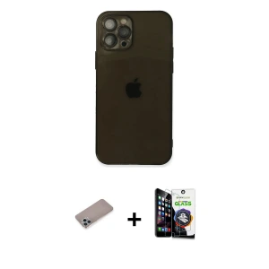 ieg™ iPhone 12 Pro Max Kılıf Ahenk Doku - Şeffaf Temperli Cam Ekran Koruyucu + Shine Kamera Lens Koruma Cam - SABE