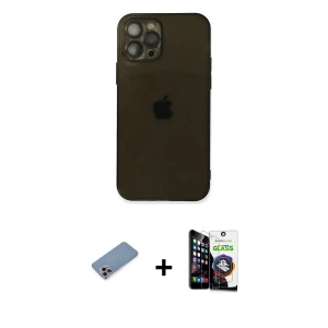 ieg™ iPhone 12 Pro Max Kılıf Ahenk Doku - Şeffaf Temperli Cam Ekran Koruyucu + Shine Kamera Lens Koruma Cam - PE