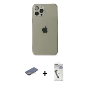 ieg™ iPhone 12 Pro Max Kılıf Ahenk Doku - Şeffaf Uv Polymer Nano Ekran Koruyucu + Renkli Kamera Lens Koruma Cam - MI