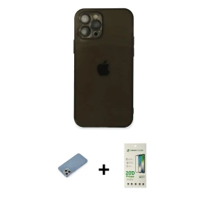 ieg™ iPhone 12 Pro Max Kılıf Ahenk Doku - Siyah 20D Premium Cam Ekran Koruyucu + Shine Kamera Lens Koruma Cam - GS