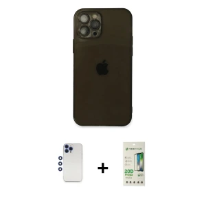 ieg™ iPhone 12 Pro Max Kılıf Ahenk Doku - Siyah 20D Premium Cam Ekran Koruyucu + Shine Kamera Lens - LT