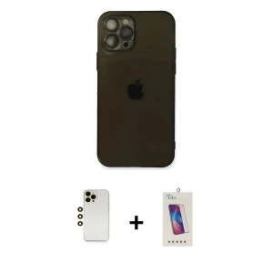 ieg™ iPhone 12 Pro Max Kılıf Ahenk Doku - Siyah Joko 5D Cam + Shine Kamera Lens - GD